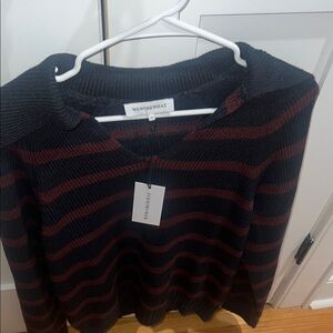 WeWoreWhat Black and Brown V-Neck Sweater